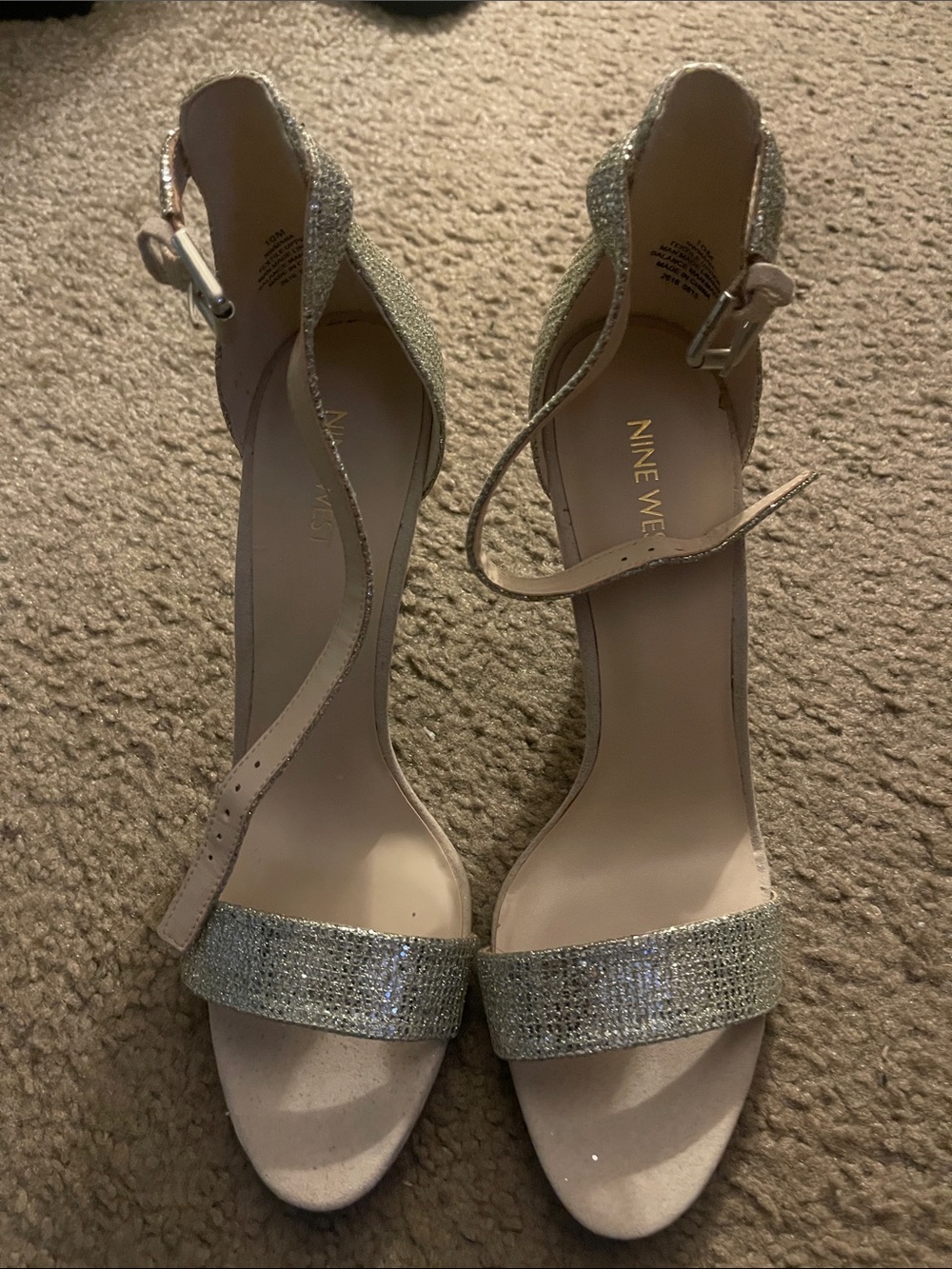 Nine West Silver Glitter Ankle-Strap Heels